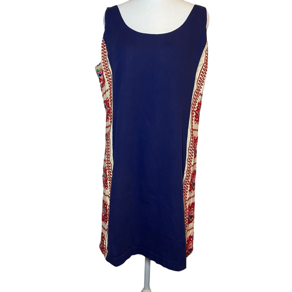 Judith March Embroidered Dress Sleeveless Casual Party Navy Blue L Boho Beach